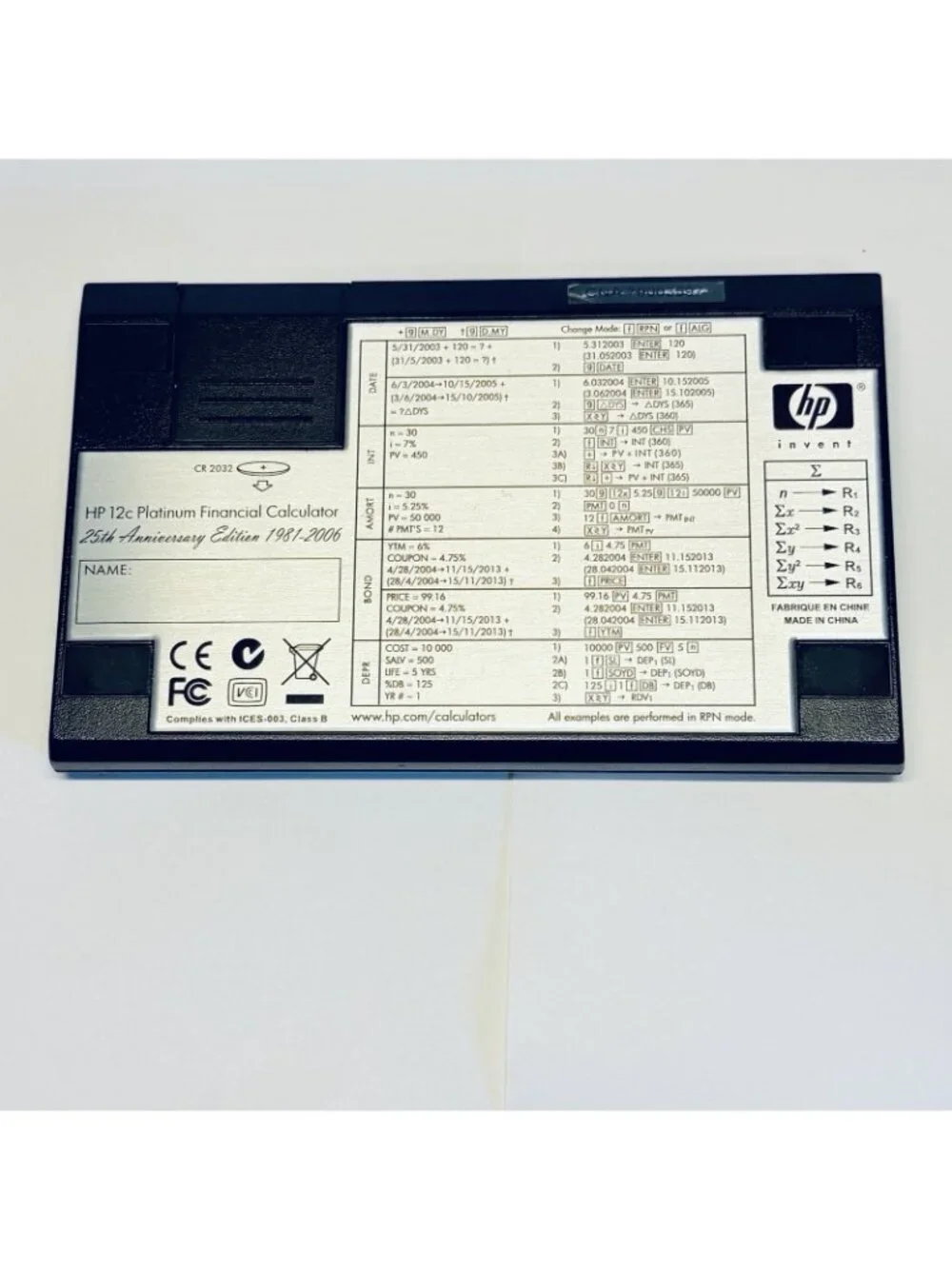 Hewlett Packard HP 12C Platinum 25th Anniversary Financial Calculator w/ Case